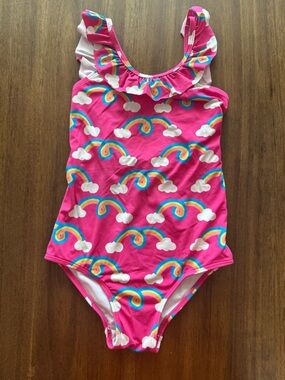Hatley Pink Girls' One-Piece Swimsuit with Rainbow & Cloud Print